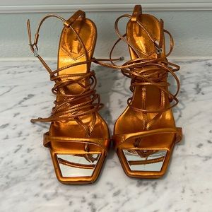 Schutz Vikki Orange Metallic Heels.